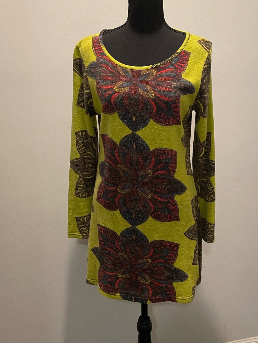 Aryeh at Anthropologie Southwestern Art Inspired Dress Size M Citron Art-to-Wear